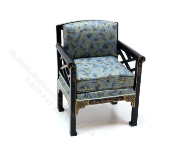 (image for) Miniature Chinese Chippendale Upholstered Armchair for Dollhouse