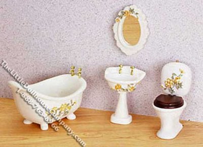 (image for) Miniature 4 Piece Flower Themed Bathroom Set for Dollhouses