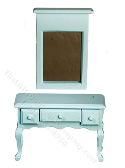 (image for) Miniature Light Blue Vanity With Mirror For Dollhouses