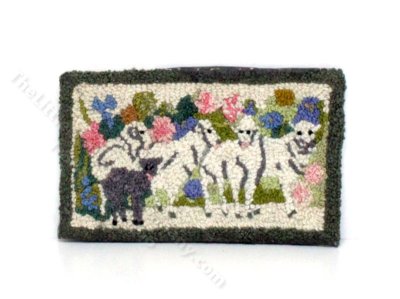(image for) Miniature Handmade Hooked Sheep Rug for Dollhouses