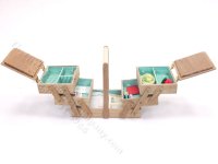 (image for) Miniature Handmade Accordion Cantilever Sewing Box + Accessories