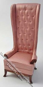 (image for) Miniature Tall Buttoned Pink Wing Chair for Dollhouses