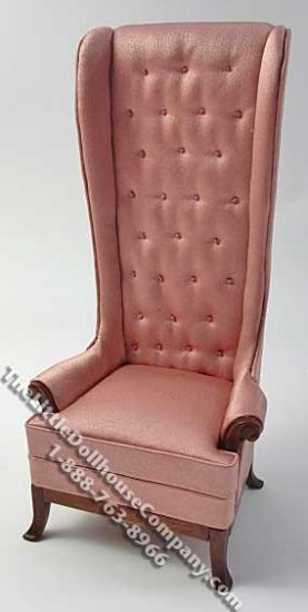 (image for) Miniature Tall Buttoned Pink Wing Chair for Dollhouses