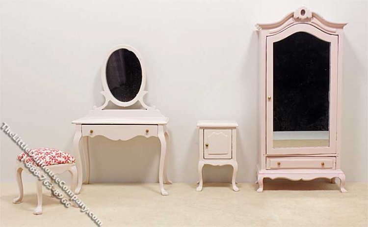 (image for) Miniature Pink 4 Piece Bedroom Set for Dollhouses