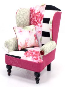 (image for) Miniature Modern Pink and Black Armchair for Dollhouses