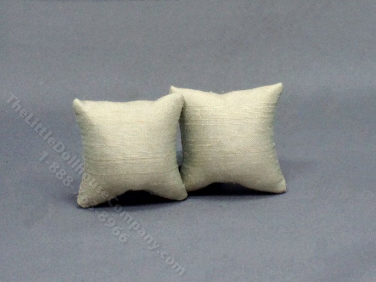 (image for) Miniature Pair of Olive Green Satin Pillows for Dollhouses