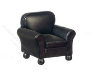 (image for) Miniature Black Leather Armchair for Dollhouses