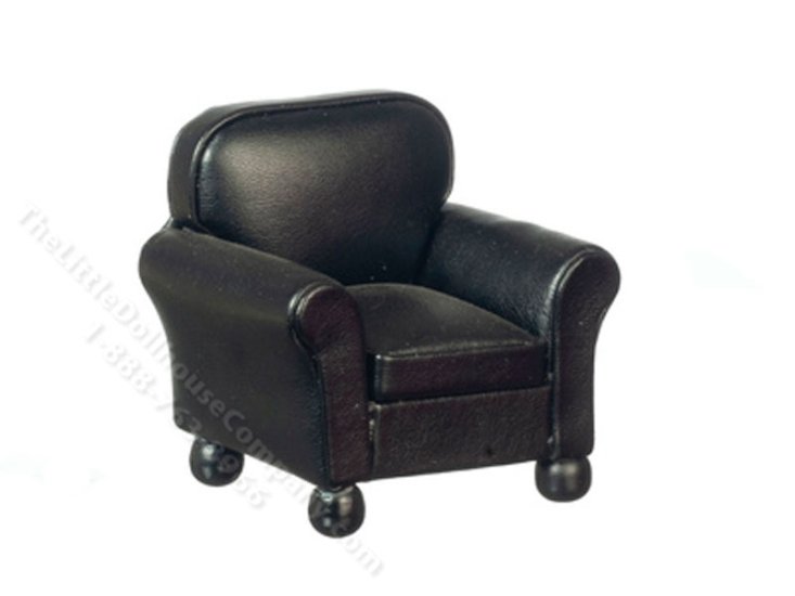 (image for) Miniature Black Leather Armchair for Dollhouses