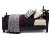(image for) Miniature Black Bed Dressed in Plum and Black Bedding