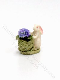 (image for) Miniature Rabbit with Lettuce and Flower Figurine for Dollhouses