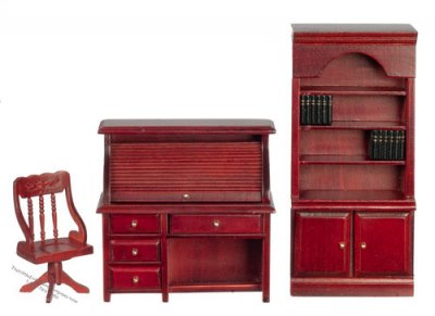 (image for) Miniature Mahogany Study Set For Dollhouses