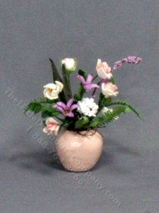 (image for) Miniature Pink and White Floral Arrangement in a Pink Vase