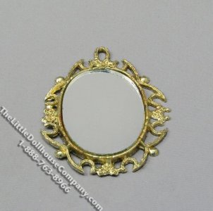 (image for) Dollhouse Miniature Antiqued Gold Finish Round Wall Mirror