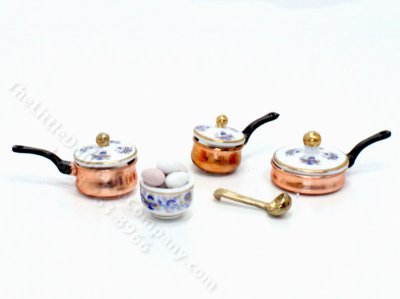 (image for) Miniature Copper Pots and Eggs - Blue Onion Design