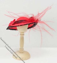 (image for) Miniature Red Ladies Hat w/Flower & Black Bow for Dollhouses