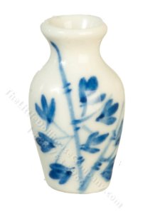 (image for) Miniature White and Blue Bouquet Vase for Dollhouses