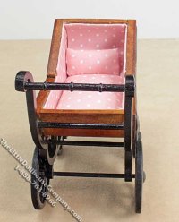 (image for) Miniature Walnut Wood Stroller for Dollhouses
