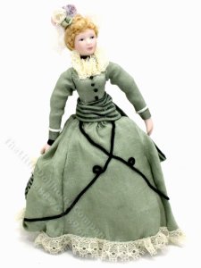 (image for) Miniature Porcelain Doll in a Green Dress