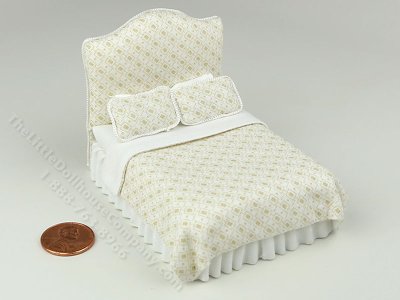 (image for) 1:24 Scale Miniature White "Sugar Squares" Bed for Dollhouses