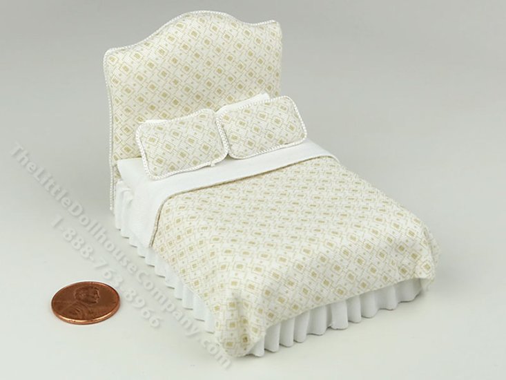 (image for) 1:24 Scale Miniature White "Sugar Squares" Bed for Dollhouses