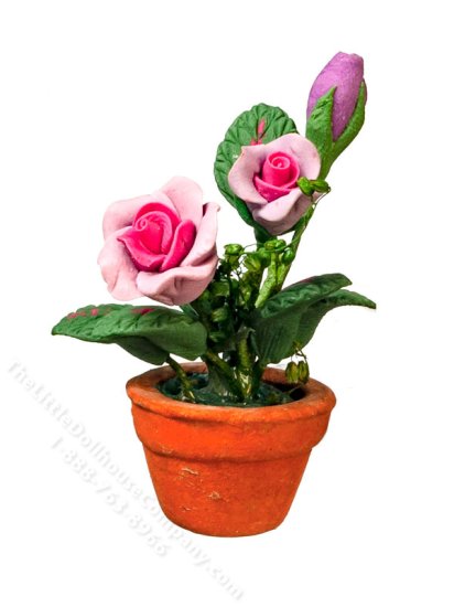 (image for) Miniature Violet and Pink Roses in Pot for Dollhouses