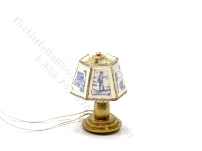 (image for) Miniature 1/2 Scale 12v Table Lamp for Dollhouses - Blue Toile de Jouy