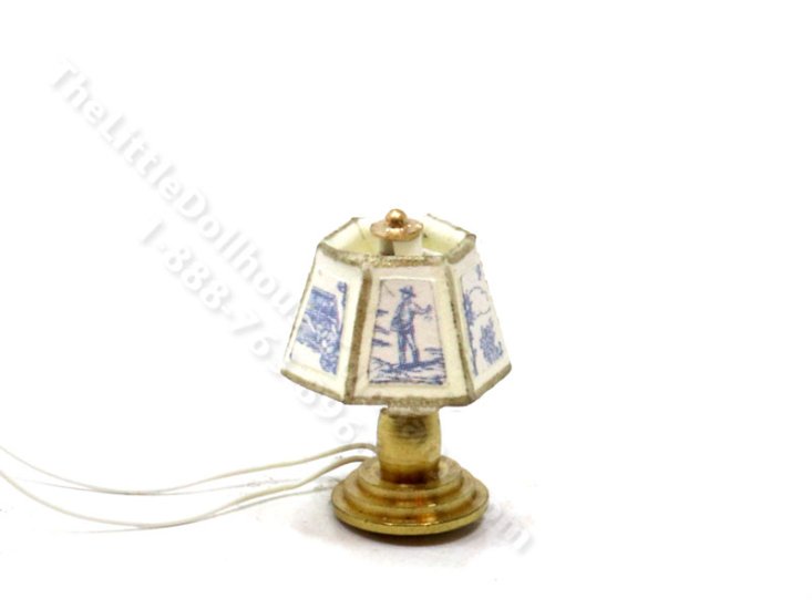 (image for) Miniature 1/2 Scale 12v Table Lamp for Dollhouses - Blue Toile de Jouy