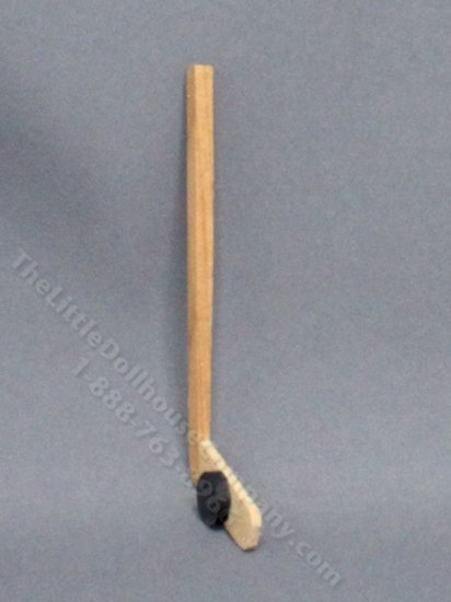 (image for) Miniature Wooden Hockey Stick and Puck for Dollhouses