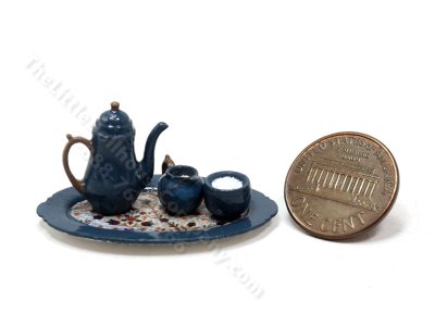 (image for) Miniature 4 Piece Coffee Set for Dollhouses - Cobalt Blue