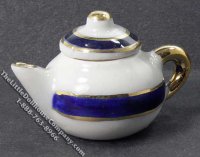 (image for) Miniature Blue with Gold Trim Tea Pot w/Lid for Dollhouses