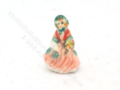 (image for) Miniature Royal Doulton of Lady in a Pink Dress Carrying Flowers