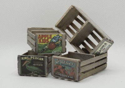 (image for) Miniature Weathered Crates with Vintage Labels, Large