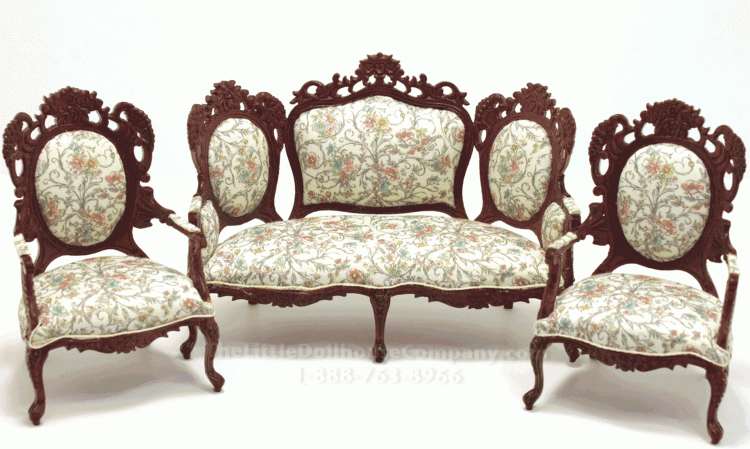 (image for) Miniature 3 Piece Rose Wisteria Living Room Set