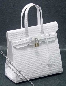 (image for) Miniature White Handbag w/Metal Feet & Lock for Dollhouses