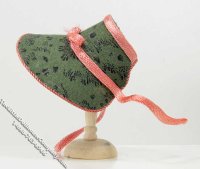 (image for) Miniature Green Bonnet w/Pink Ribbon Strap for Dollhouses