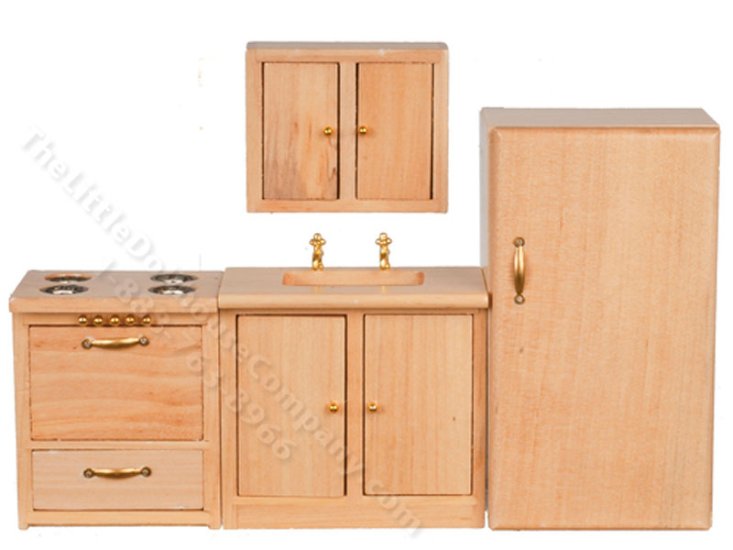 (image for) Miniature Modern Kitchen Set for Dollhouses - Oak