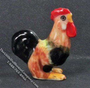 (image for) Miniature Brown & Black Porcelain Rooster for Dollhouses