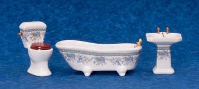 (image for) Miniature 3 piece Lavender Themed Bathroom Set for Dollhouses