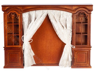 (image for) Miniature Display Cabinet and Wall for Dollhouses - Walnut