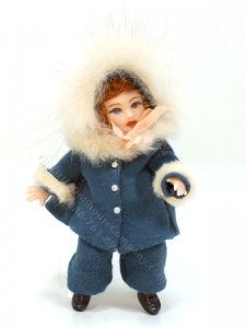 (image for) Red-head Girl Porcelain Doll in Blue Winter Outfit by Joy Parker