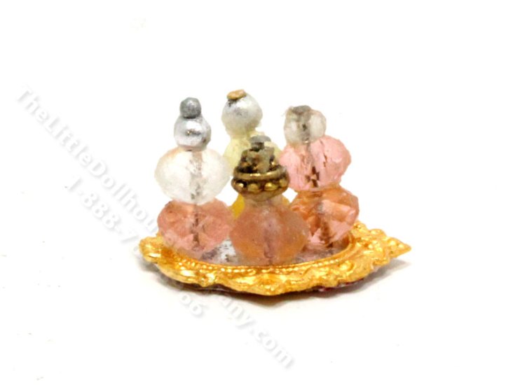 (image for) Miniature Gold Tray with Perfume for Dollhouses