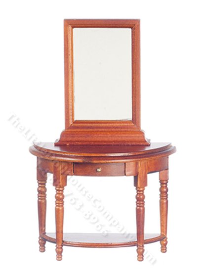 (image for) Miniature Walnut Hall Table w/Mirror for Dollhouses