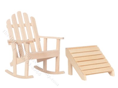 (image for) Miniature Walnut Adirondack Rocker and Stool for Dollhouses