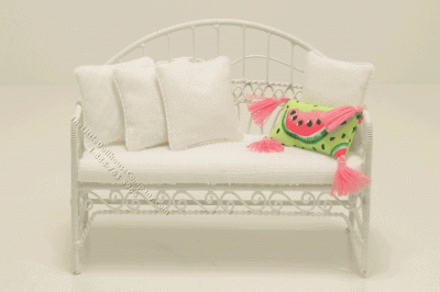 (image for) White Iron Settee with White Cushions and Watermelon Pillow