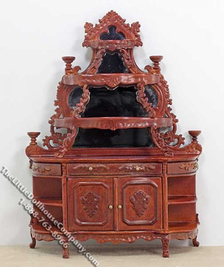 (image for) Miniature Mirrored Walnut China Cabinet for Dollhouses