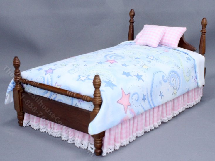 (image for) Miniature Mahogany Bed Dressed in Stars and Pink