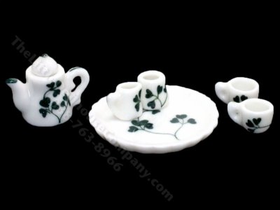 (image for) Miniature Ceramic Clover Design 6-Piece Tea Set for Dollhouses