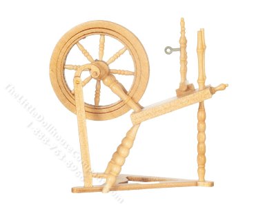 (image for) Miniature 3 Legged Oak Spinning Wheel for Dollhouses