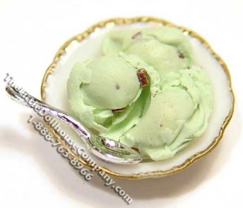 (image for) Dollhouse Scale Model Bowl of Chocolate Chip Mint Ice Cream