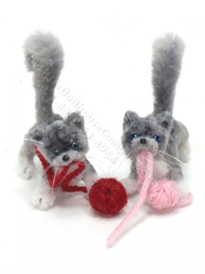 (image for) Miniature Grey Cat with Yarn Ball by Sue Wilkes